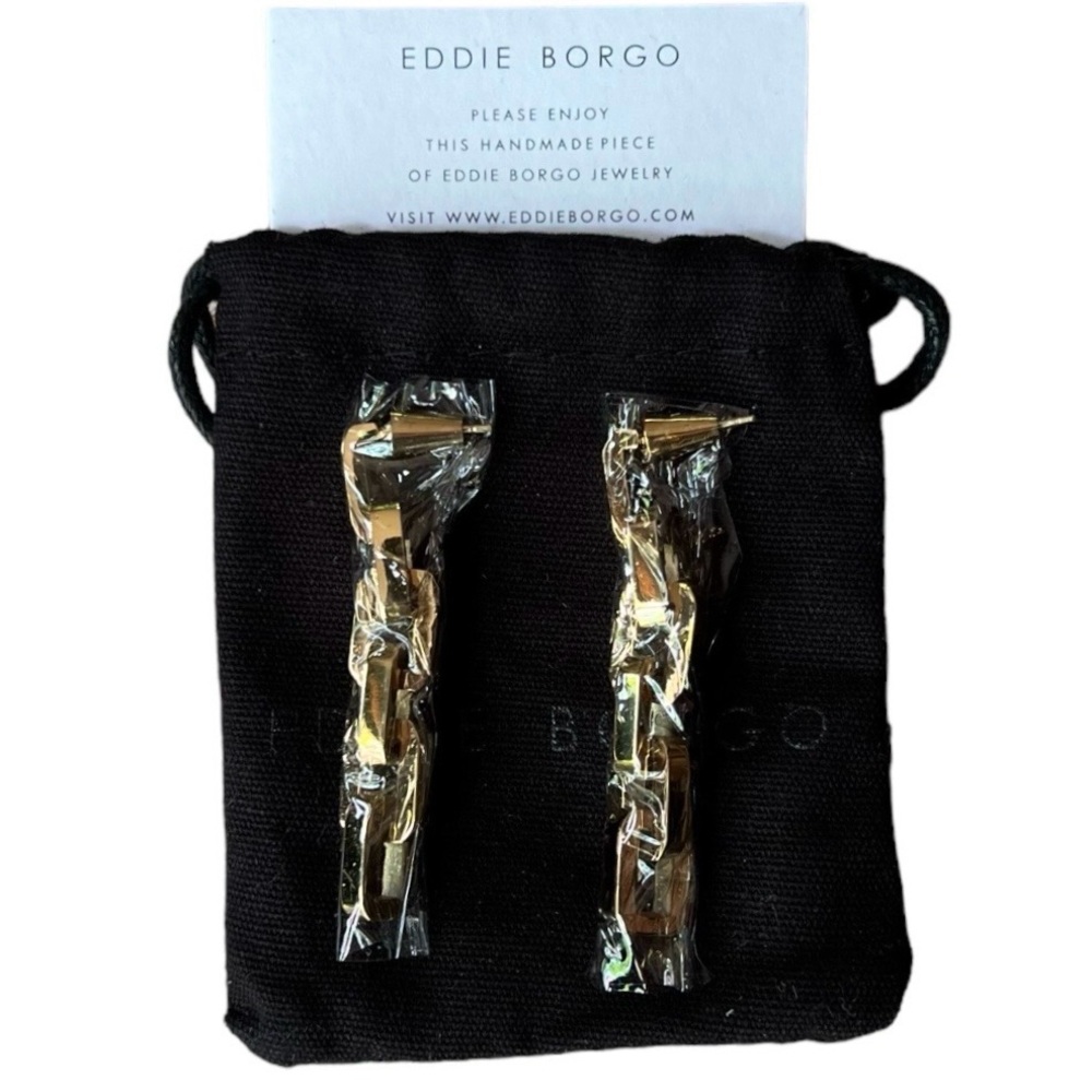 NEW Eddie Borgo Gold Supra Chain Link Post Earrings 2” Drop 12k Gold Vermeil - Picture 10 of 10